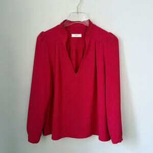 Romantic ba&sh Red Crepe Blouse Puff Sleeves Mathys Top US 6 Bash 1 Date Night